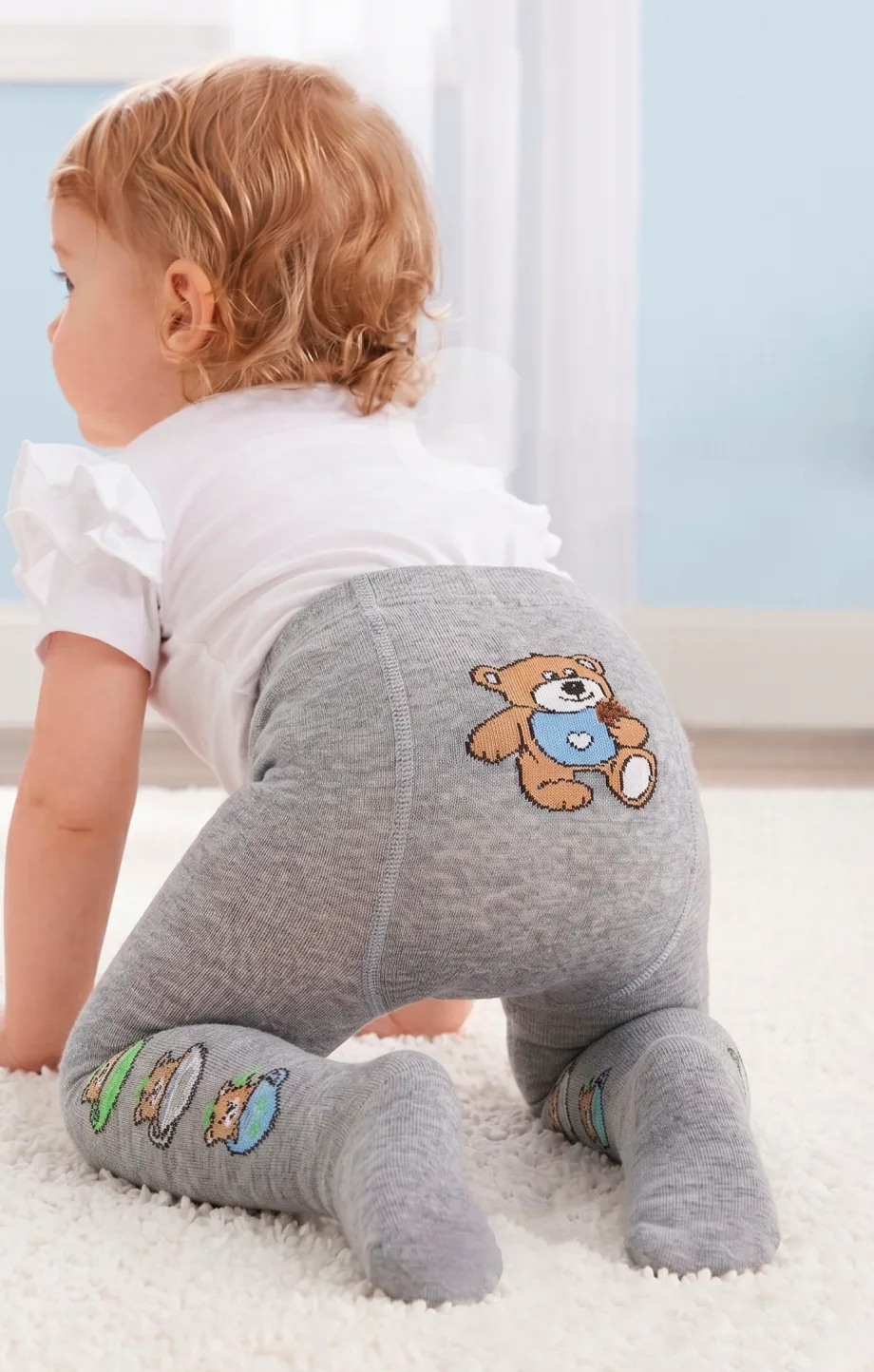 КОЛГОТКИ С РИСУНКОМ МИШКИ СЕРЫЙ МЕЛАНЖ